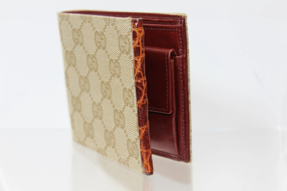 Gucci Wallet Bi ssima Canvas fold Beige Tan